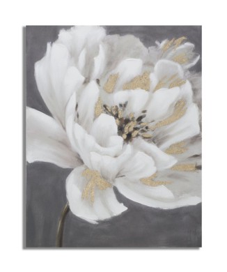 PEINTURE SUR TOILE FLEUR BLANC/OR