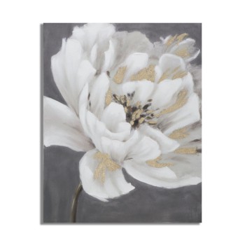 PEINTURE SUR TOILE FLEUR BLANC/OR