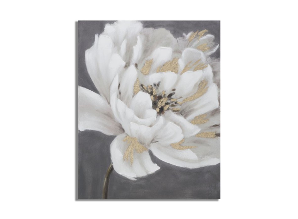 PEINTURE SUR TOILE FLEUR BLANC/OR