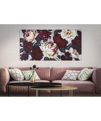 TABLEAU SUR TOILE FLEUR BLANC/ROUGE BACK LIGHT 150X3,8X76