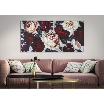 TABLEAU SUR TOILE FLEUR BLANC/ROUGE BACK LIGHT 150X3,8X76