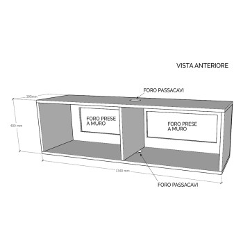 Isoka Elements - Base TV Flap avec presse-étoupe L.133.6 H.40 P.39.2 avec pieds Chêne Nature