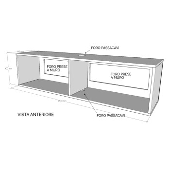 Isoka Elements - Base TV Flap avec presse-étoupe L.153.6 H.40 P.39.2 avec pieds Chêne Nature