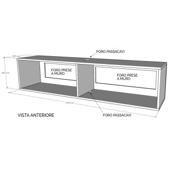 Isoka Elements - Base TV Flap avec presse-étoupe L.173.6 H.40 P.39.2 avec pieds Chêne Nature