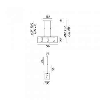 Lampe à suspension en fer et verre LONDON 205.04.FF IL FANALE