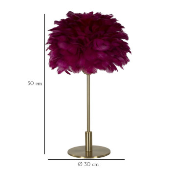 LAMPE DE TABLE PLUME BOULE BORDEAUX