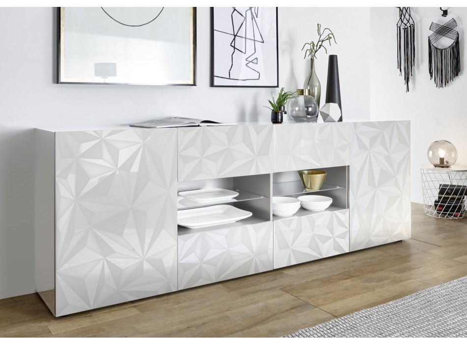 Buffet 2 portes 4 tiroirs PRISMA coloris blanc