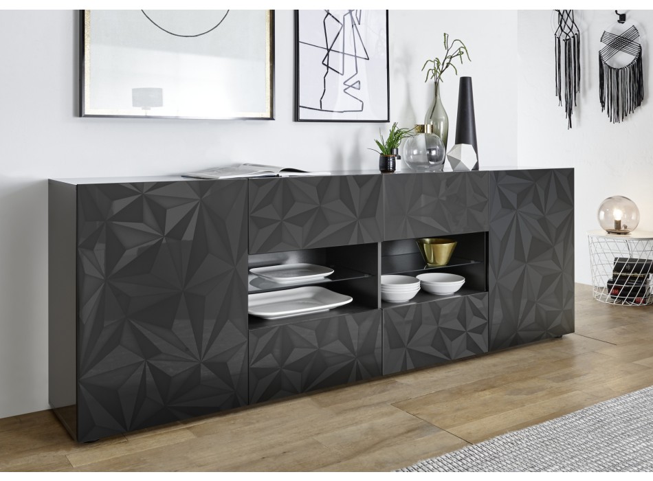 Buffet 2 portes 4 tiroirs PRISMA coloris noir