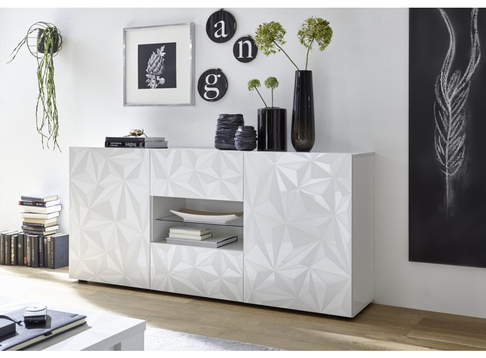 Buffet PRISMA avec 2 portes et 2 tiroirs de couleur blanche