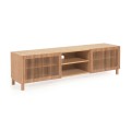 Meuble TV Beyla 2 portes en bois massif et placage chêne 180 x 49,5 cm FSC100%