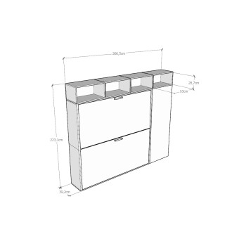 Mod.KANDO double frêne blanc avec mobilier - Lit double Kando composition Frêne Blanc I