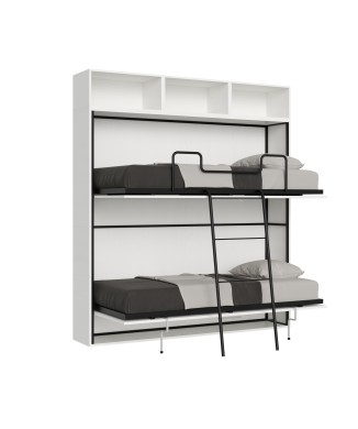 Mod.KANDO double frêne blanc avec mobilier - Lit double Kando composition frêne blanc L avec matelas