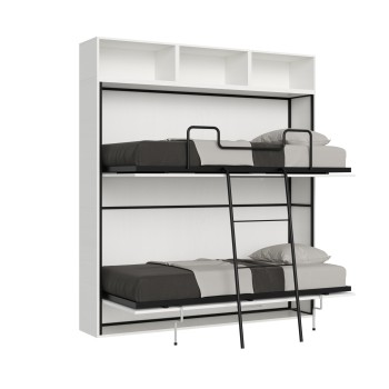 Mod.KANDO double frêne blanc avec mobilier - Lit double Kando composition frêne blanc L avec matelas