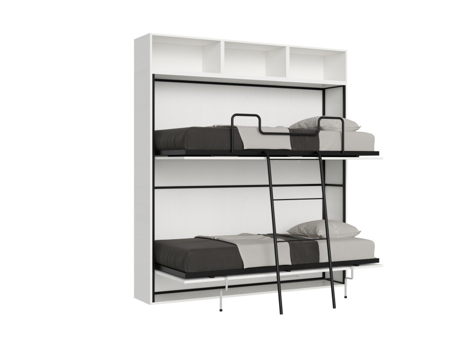 Mod.KANDO double frêne blanc avec mobilier - Lit double Kando composition frêne blanc L avec matelas