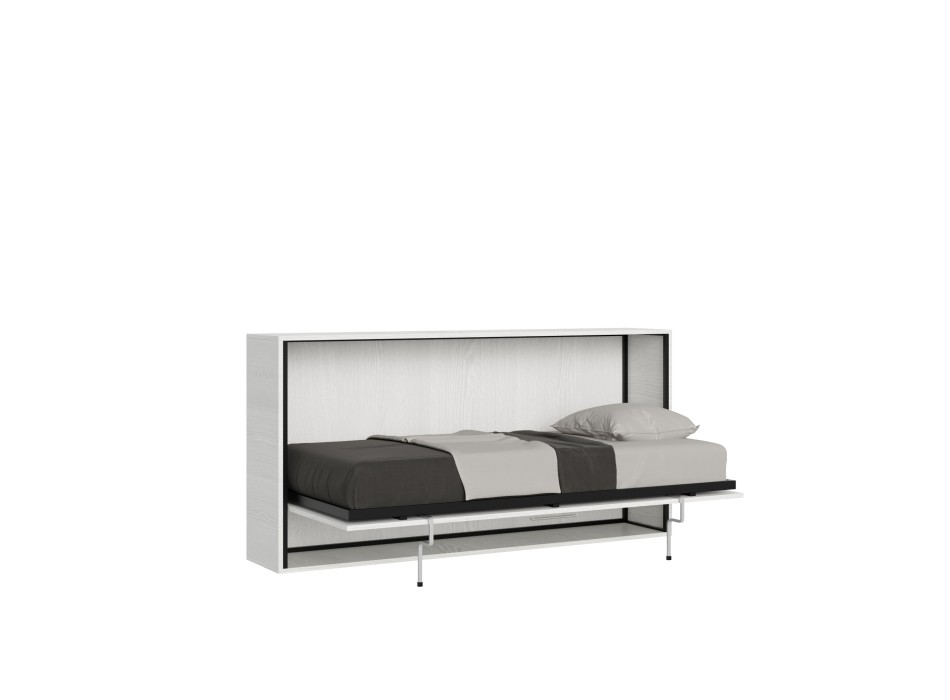 Mod.KANDO Single - Lit simple horizontal Kando en Frêne Blanc avec matelas