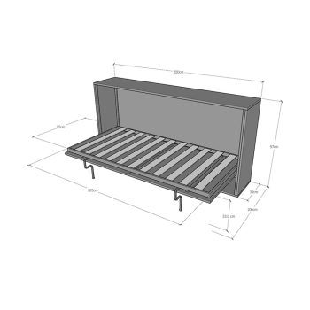 Mod.KANDO Single - Lit simple horizontal Kando en Frêne Blanc avec matelas