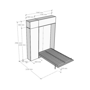 Mod.Kentaro 1/2 - Lit 120 Kentaro Frêne Blanc avec colonne - élément mural avec imposte - élément mural au-dessus de la colonne