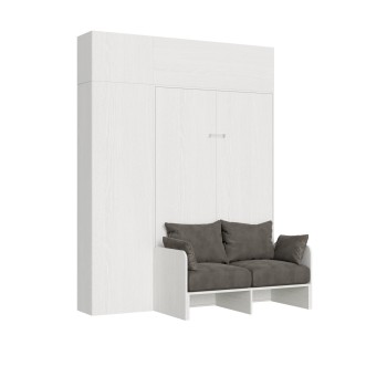 Mod.Kentaro French Sofa - Lit 140 Kentaro Canapé Frêne Blanc avec colonne - élément mural avec imposte - élément mural au-dessus de la colonne