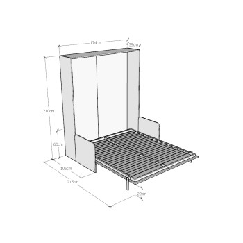 Mod.Kentaro Canapé Double - Lit double Canapé Kentaro escamotable vertical Frêne Blanc