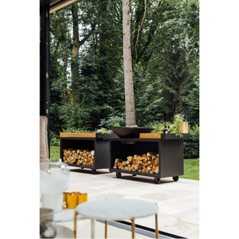 OFYR ISLAND 100 PRO - BARBECUE BRASIER AVEC PORTE-BOIS, ROUES ET RANGEMENT