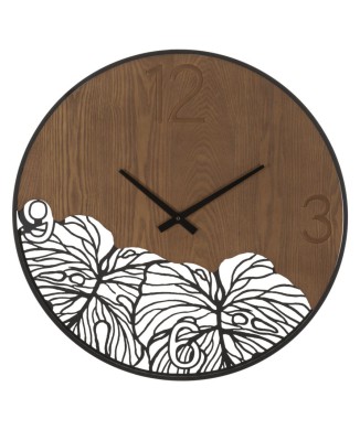 HORLOGE MURALE BOIS/FEUILLE