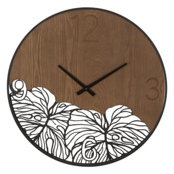 HORLOGE MURALE BOIS/FEUILLE