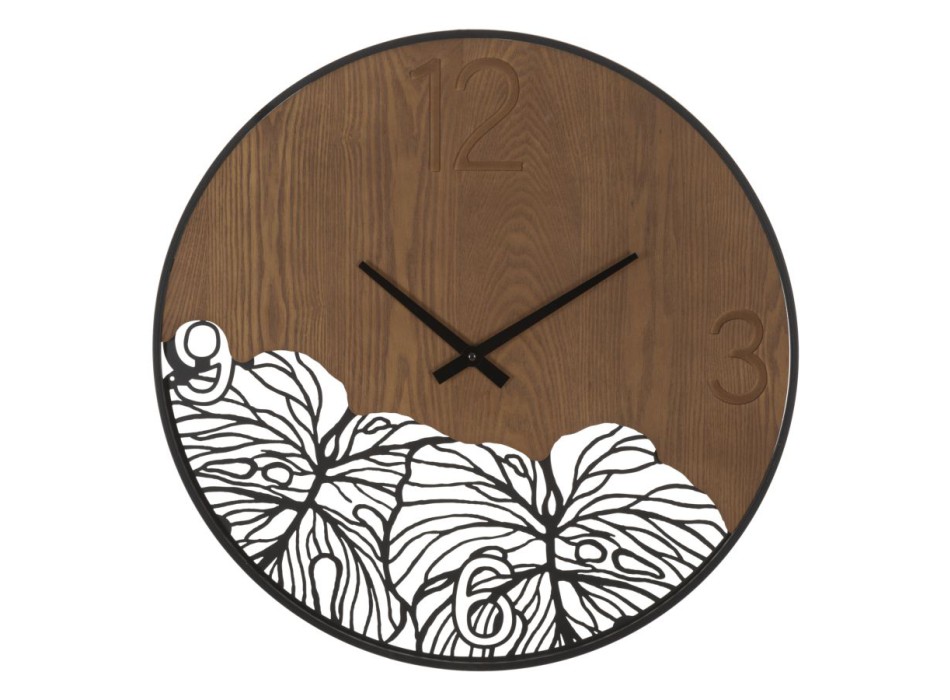 HORLOGE MURALE BOIS/FEUILLE