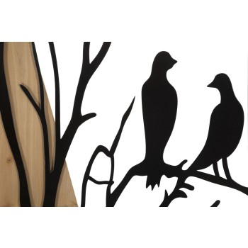 PANNEAU MURAL OISEAU ENSEMBLE FER ET BOIS 4PCS