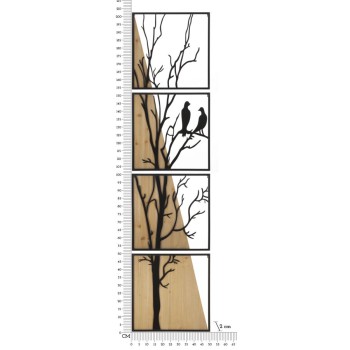 PANNEAU MURAL OISEAU ENSEMBLE FER ET BOIS 4PCS