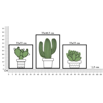 ENSEMBLE DE PANNEAUX MURAUX CACTUS 3PCS 33X1,3X46,5-33X1,3X33