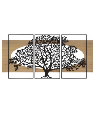 ENSEMBLE DE PANNEAUX MURAUX EN FER ET EN BOIS D'ARBRE 3PCS