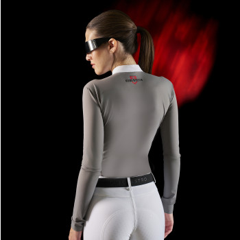 Polo de compétition femme Equestro Ridertechnology à manches longues et zip