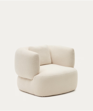 Fauteuil Martina en agneau écru avec coussin