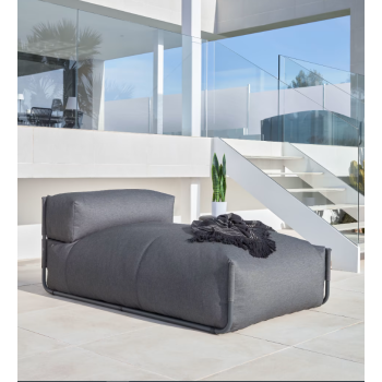 Canapé longue d'extérieur modulable pouf Carré aluminium gris foncé et noir 165x101 cm