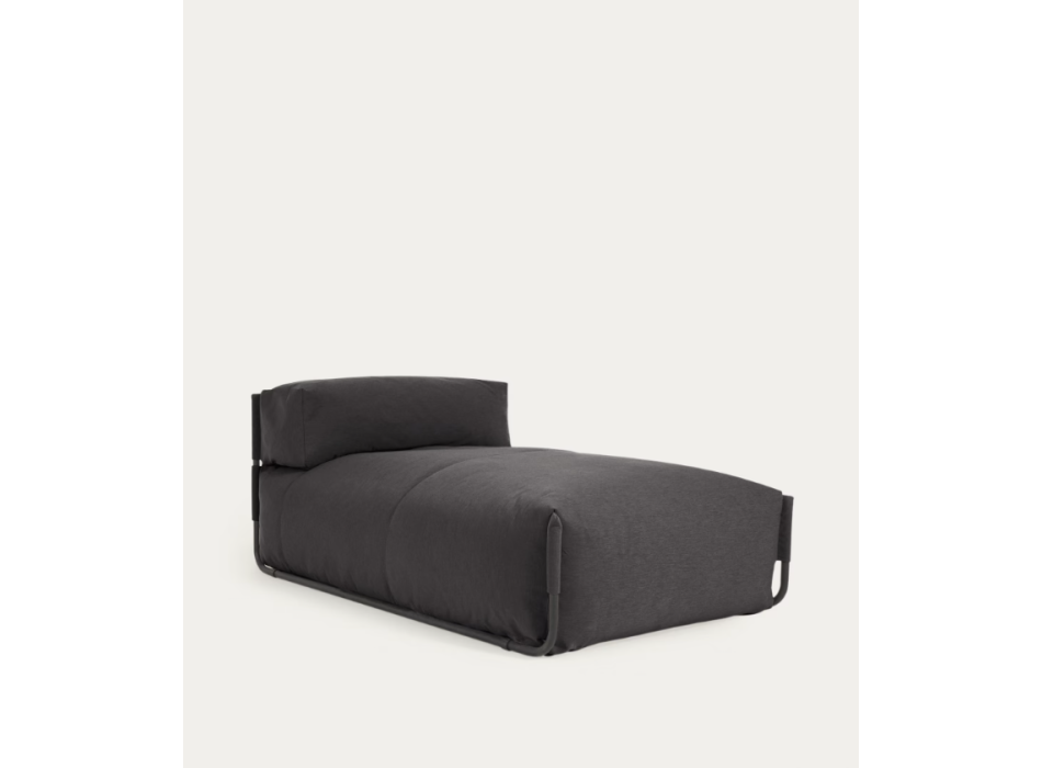 Canapé longue d'extérieur modulable pouf Carré aluminium gris foncé et noir 165x101 cm