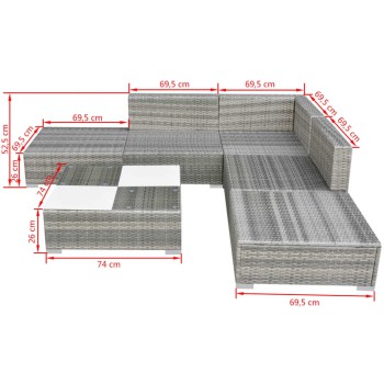 Ensemble de canapé de jardin 6 pcs avec coussins en polyrotin