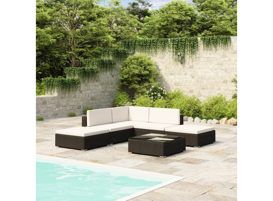 Ensemble de canapé de jardin 6 pcs avec coussins en polyrotin