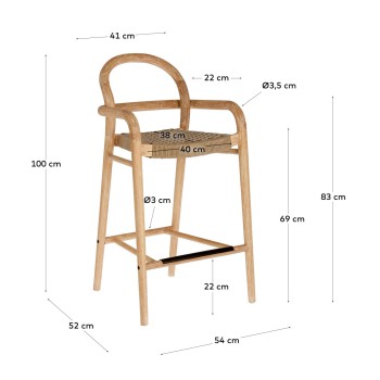 Tabouret Sheryl en bois d'eucalyptus massif et corde