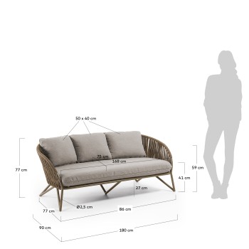 Sofá Branzie 3 plazas de cuerda marrón 180 cm