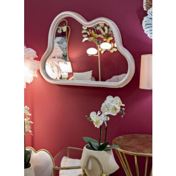 MIROIR MURAL EN VELOURS ROSE NUAGE