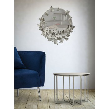 MIROIR PAPILLON ROND ARGENT