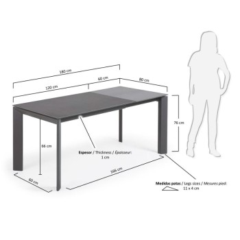 Table extensible Axis en verre blanc et pieds en verre blanc