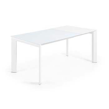 Table extensible Axis en verre blanc et pieds en verre blanc