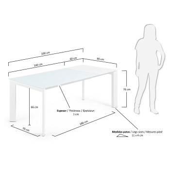 Table extensible Axis en verre blanc et pieds en verre blanc 200cm