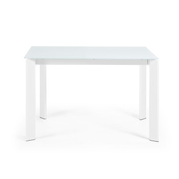 Table extensible Axis en verre blanc et pieds en verre blanc