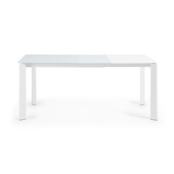 Table extensible Axis en verre blanc et pieds en verre blanc