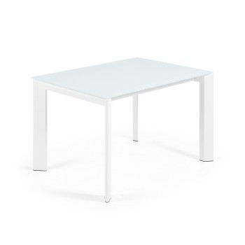 Table extensible Axis en verre blanc et pieds en verre blanc