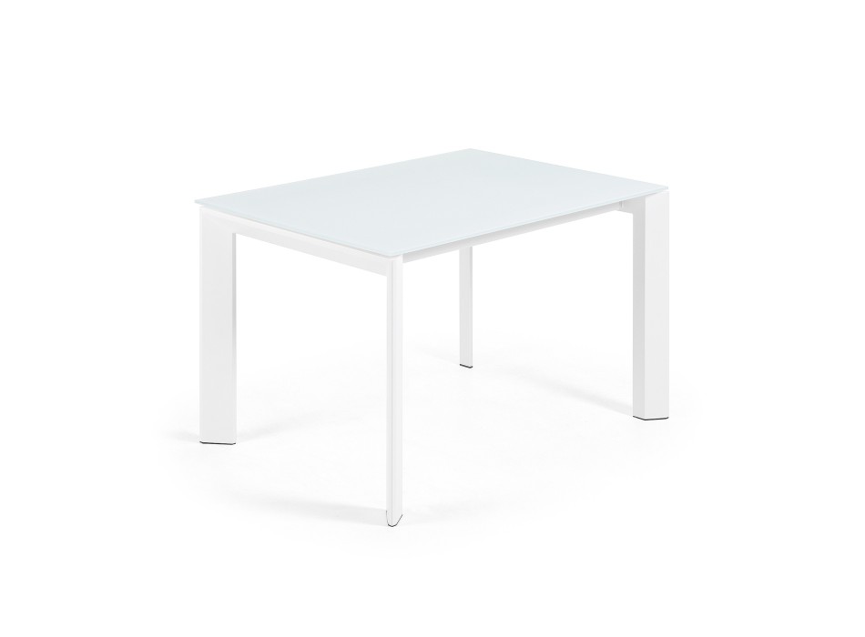 Table extensible Axis en verre blanc et pieds en verre blanc