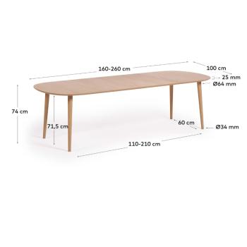 Table extensible Oqui en placage chêne Ø160