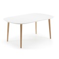 Table extensible Oqui en MDF laqué blanc, pieds 100 naturel